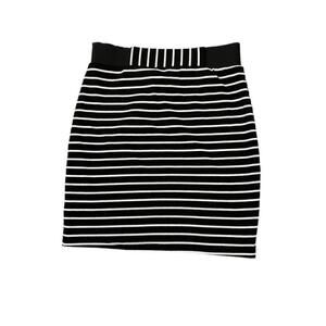 BEBE Striped High Waist Stretch Pencil Skirt - M - Black/White